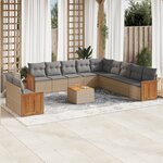 vidaXL Salon de jardin avec coussins 12 Pièces beige résine tressée