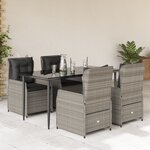vidaXL Ensemble à manger de jardin et coussins 5 Pièces gris clair rotin