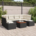 vidaXL Ensemble de canapé de jardin 7 pièces avec coussins noirs en rotin synthétique et acacia