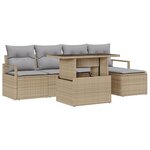 Ensemble de canapé de jardin 6 pièces avec coussins beige rattan