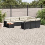 vidaXL Salon de jardin 11 Pièces avec coussins noir résine tressée