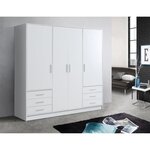 Armoire 4 portes battantes + 6 tiroirs - Bois aggloméré - Blanc mat - 206 5 x 60 x 200 cm