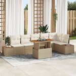 vidaXL Ensemble de canapé de jardin 7 pièces avec coussins Beige Poly Rattan