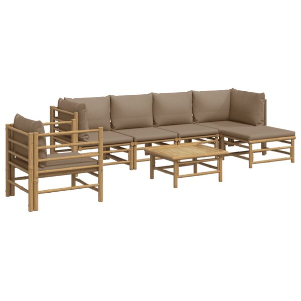 Salon de jardin meuble d'extérieur ensemble de mobilier 7 pièces avec coussins taupe bambou 02_0017335