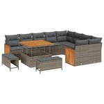 vidaXL Ensemble de 12 pièces de canapé de jardin avec coussins gris en rotin poly acacia