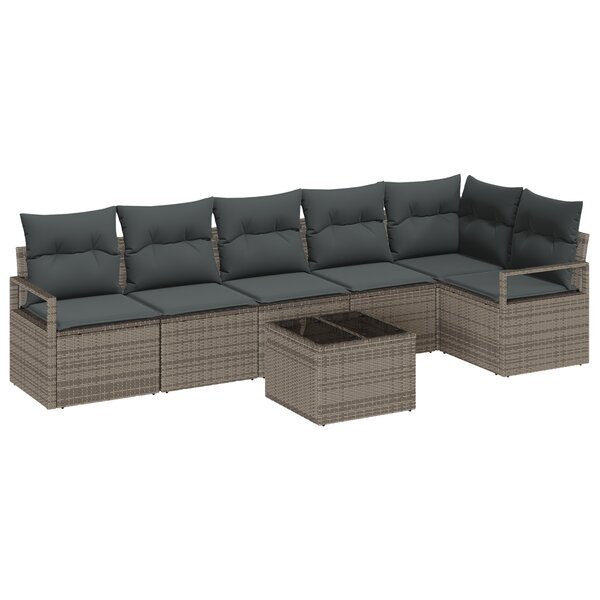 Ensemble de canapé de jardin 6 pièces avec coussins noir poly rattan