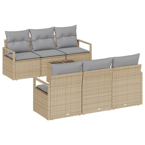Ensemble de Canapés de Jardin de 7 Pièces avec Coussins Beige en Rattan Poly