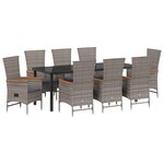 vidaXL Set de dîner de jardin 9 pièces avec coussins en rattan poly gris