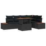 vidaXL Ensemble de salle à manger de jardin 6 pièces avec coussins Noir Poly Rattan Acacia