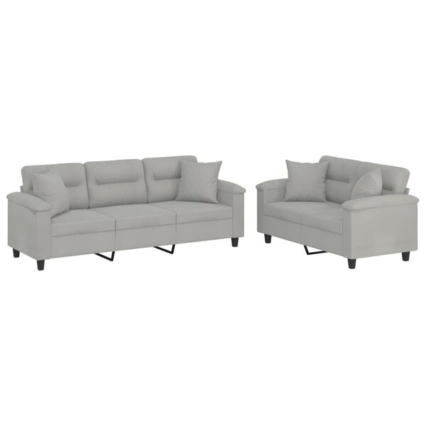 vidaXL Ensemble de canapés 2 Pièces coussins Gris clair Tissu microfibre