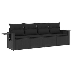 vidaXL Salon de jardin 4 Pièces avec coussins noir résine tressée