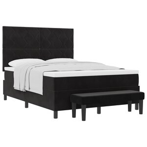 vidaXL Lit à ressorts avec matelas et banc noir 140x190 cm en velours