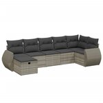 vidaXL Salon de jardin avec coussins 7 Pièces gris clair résine tressée
