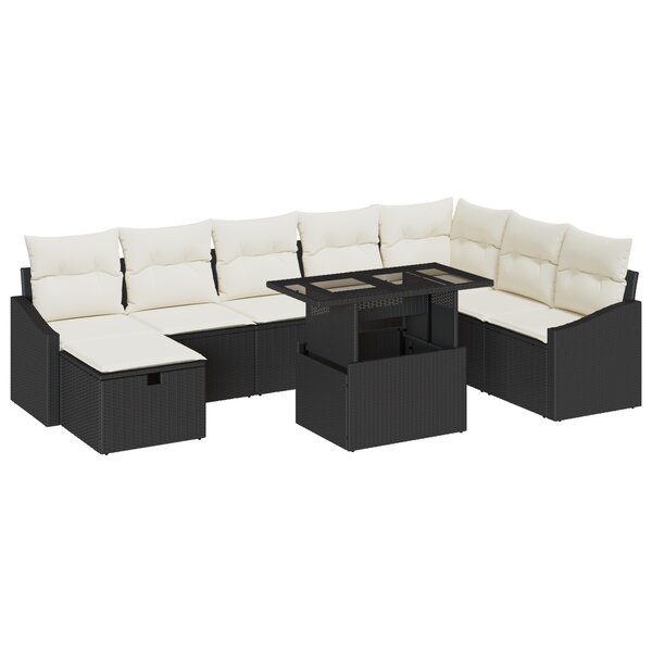 vidaXL Ensemble de Canapé de Jardin de 9 Pièces avec Coussins Noirs en Rattan Poly