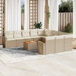 vidaXL Salon de jardin avec coussins 12 Pièces beige résine tressée