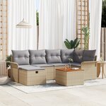 Canapé de jardin 7 pièces avec coussins Beige Poly Rattan