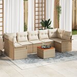 vidaXL Ensemble de canapé de jardin 8 pièces avec coussins Beige Poly Rattan Acacia