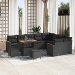 Ensemble de Canapé de Jardin de 12 Pièces avec Coussins Noir Poly Rattan Acacia