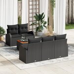 Canapé de Jardin de 6 pièces vidaXL avec coussins en Poly Rotin Noir Acacia