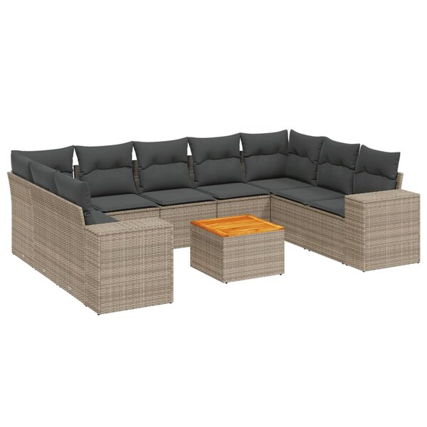 vidaXL Salon de jardin avec coussins 10 Pièces gris résine tressée