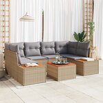 vidaXL Ensemble de 6 Canapés de Jardin avec Coussins Beige Rattan Poly Acacia