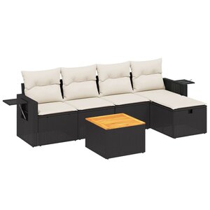 vidaXL Salon de jardin 6 Pièces avec coussins noir résine tressée