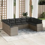 vidaXL Salon de jardin 9 Pièces avec coussins gris résine tressée