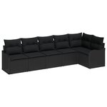 Ensemble de canapé de jardin 6 pièces avec coussins noir poly rattan