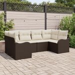 Ensemble de canapé de jardin vidaXL 6 pièces avec coussins en rattan poly marron