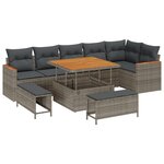 Ensemble de canapés de jardin 9 pièces avec coussins gris poly rotin acacia