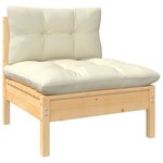 Salon de jardin meuble d'extérieur ensemble de mobilier 4 pièces avec coussins crème bois de pin 02_0016126