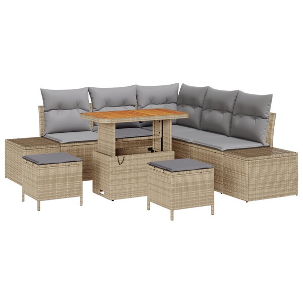 Ensemble de canapé de jardin de 8 pièces vidaXL avec coussins beige en poly rattan acacia