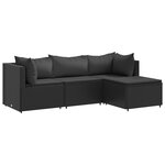 vidaXL Salon de jardin 4 Pièces avec coussins Noir Résine tressée