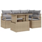 Ensemble de Canapés de Jardin de 5 Pièces avec Coussins Rattan Poly Beige