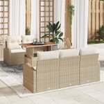 vidaXL Ensemble de salle à manger de jardin 6 pièces avec coussins Beige Polyrotin Acacia