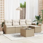 Ensemble de Canapé de Jardin 6 Pièces avec Coussins Rattan Poly Brun