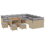 Ensemble de Canapé de Jardin vidaXL de 14 pièces avec coussins en Beige et Rotin