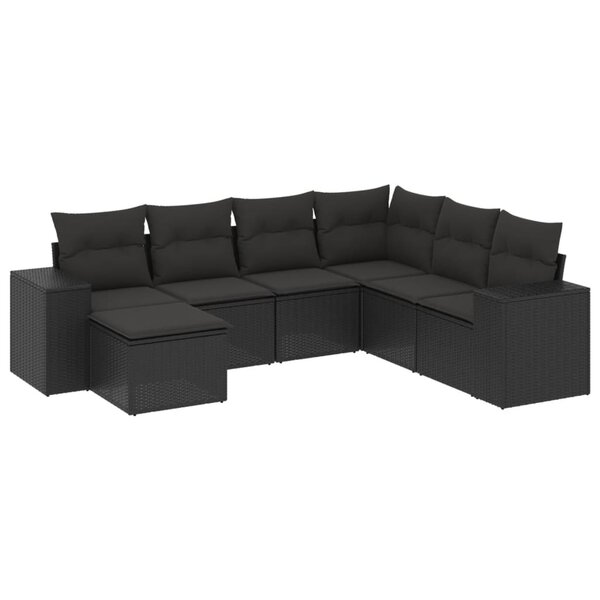 vidaXL Salon de jardin 7 Pièces avec coussins noir résine tressée