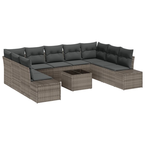 vidaXL Ensemble de canapé de jardin de 9 pièces avec coussins noirs en poly rotin