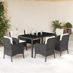 vidaXL Ensemble à manger de jardin coussins 7Pièces Noir Résine tressée