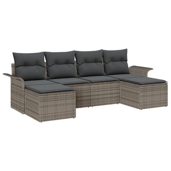 vidaXL Ensemble de Canapés de Jardin de 6 Pièces avec Coussins Gris Poly Rattan