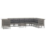 vidaXL Salon de jardin 11 Pièces avec coussins Gris Résine tressée