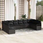 Ensemble de 10 pièces de canapé de jardin avec coussins  Noir  Poly Rattan