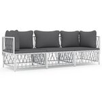 vidaXL Salon de jardin avec coussins 3 Pièces blanc acier
