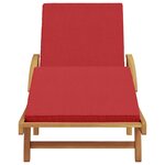 vidaXL Chaise Longue Pliante avec Roues & Coussin Rouge Bois Massif Acacia