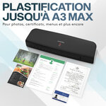ACROPAQ Plastifieuse A3 A4 A5 avec 15 feuilles plastifieuses- Machine à plastifier- Avec bouton anti-bourrage