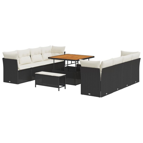 Ensemble de canapé de jardin vidaXL 11 pièces avec coussins noir poly rotin acacia