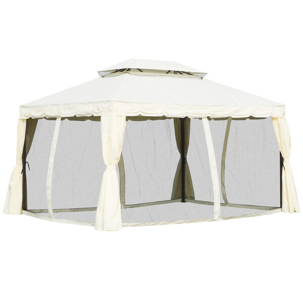 Tonnelle barnum pavillon de jardin style colonial double toit toile moustiquaires et toiles amovibles 3 9L x 2 9l x 2 7H m écru