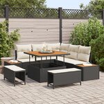 vidaXL Ensemble de Canapés de Jardin 8 Pièces avec Coussins Rattan Noir Acacia