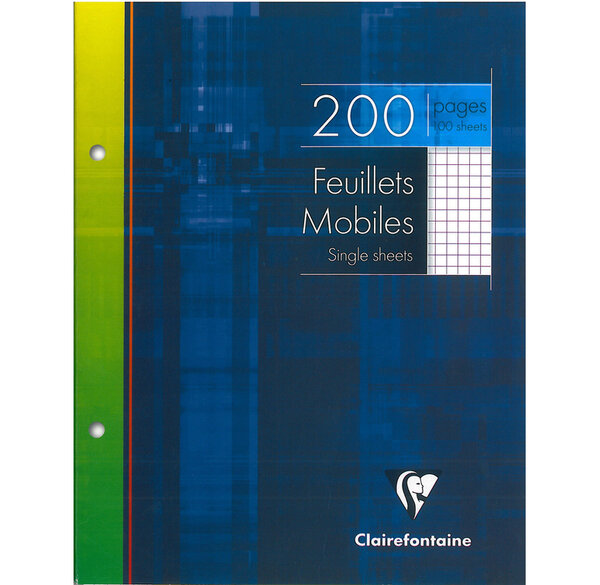 Pqt de 100 Feuillets Mobiles 17x22 cm 90g 200 Pages Q.5x5 CLAIREFONTAINE